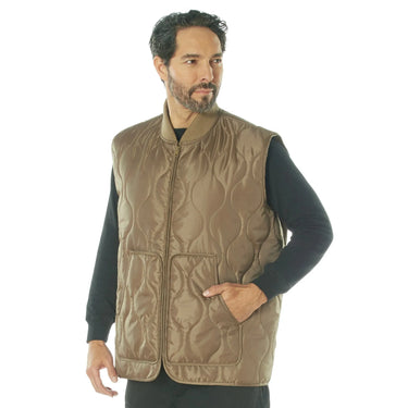 Men's Nylon Quilted Woobie Vest in black nylon, a men's military jacket