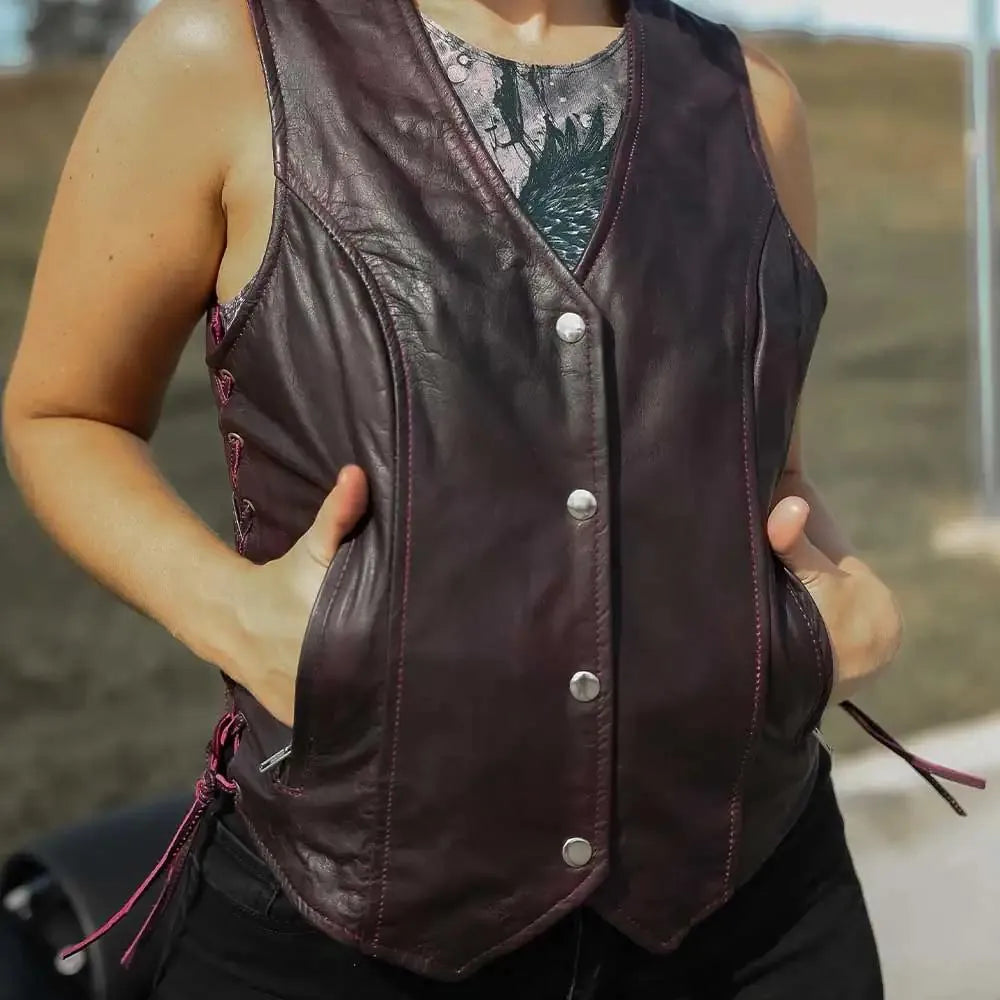 Lilly- Womens Purple Leather Motorcycle Vest