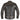 Detail view of Unik men's leather motorcycle jacket, with hardware and stitching visible