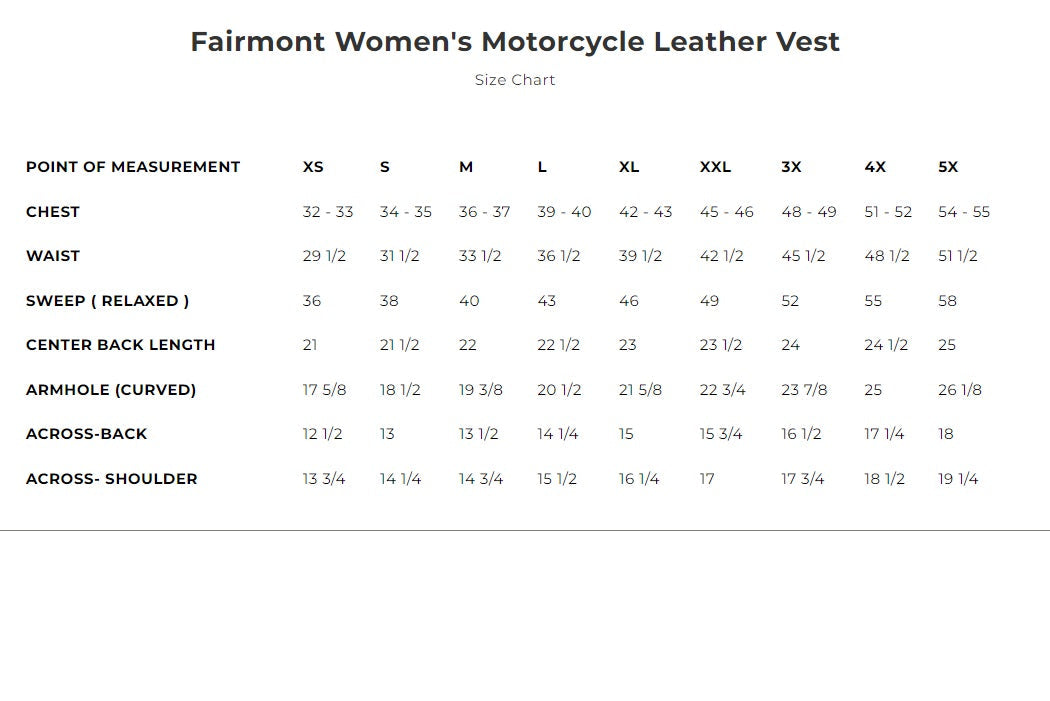 Fairmont Women's Motorcycle Leather Vest by First MFG Size XLARGE - Final Sale Ships Same Day