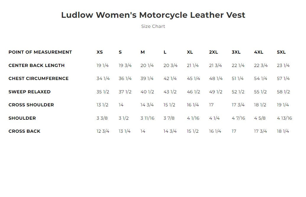 First Mfg Womens Ludlow Leather Motorcycle Vest Size 3XLARGE - Final Sale Ships Same Day