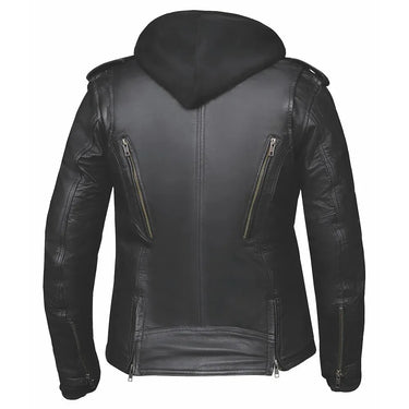 Cherry - Vented Hoody Leather Motorcycle Jacket by UNIK Leather Co.