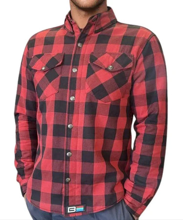 Alternate angle of men's flannel black shirt, showing detailed construction features