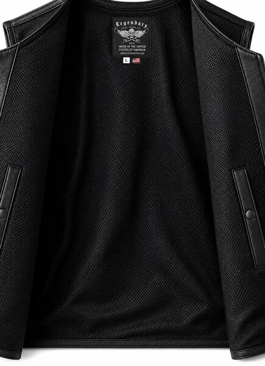 Interior lining of the Legendary Beatdown Perforated Leather Vest — V-Neck Collar showing the pockets and finish
