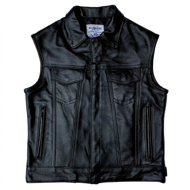 Front view of BECK® Northeaster Flying Togs 501 Trucker Horsehide Vest in Black, Made in USA.