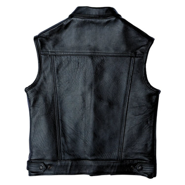 Back view of BECK® 501 Trucker Horsehide Vest in Black with premium leather grain and side adjusters.