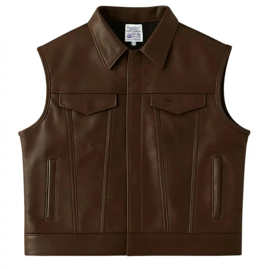 BECK® 501 Trucker Style Genuine Horsehide Motorcycle Vest - Chestnut Brown