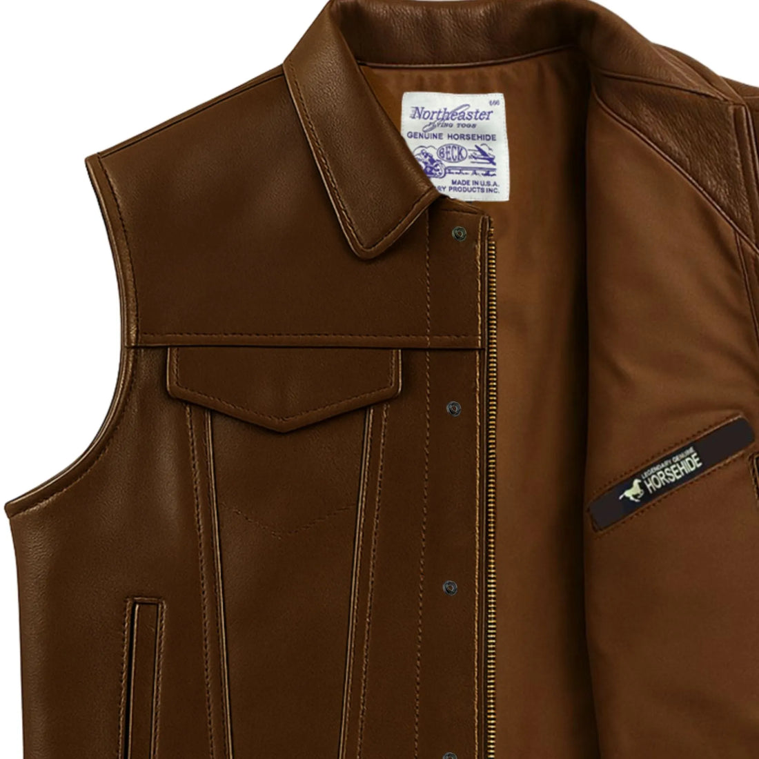 BECK® 501 Trucker Style Genuine Horsehide Motorcycle Vest - Chestnut Brown