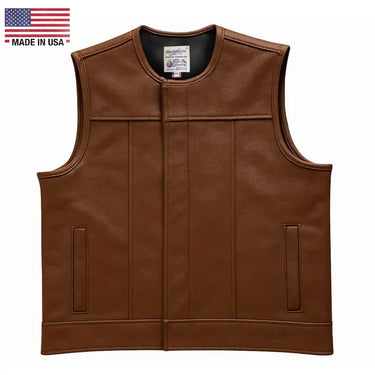 BECK 882 chestnut horsehide motorcycle vest, front view (Made in USA)