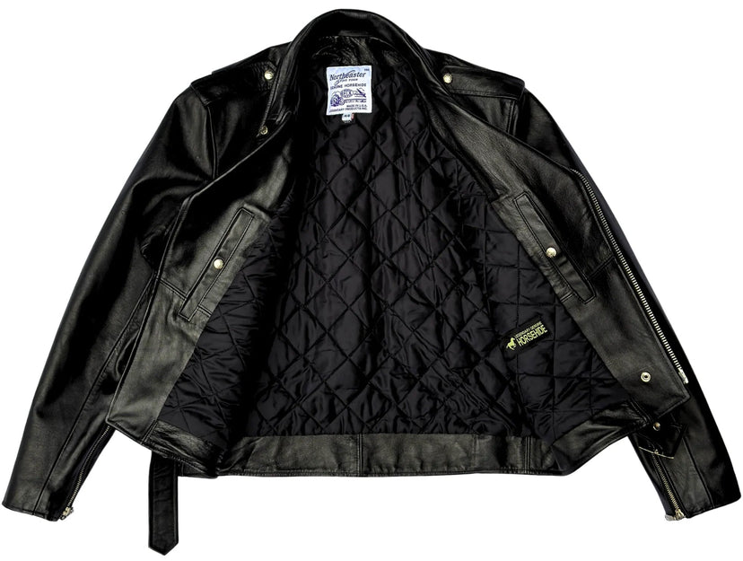 Interior shot of the BECK® 999 leather jacket showcasing quilted lining, inside pocket, and premium stitching details.