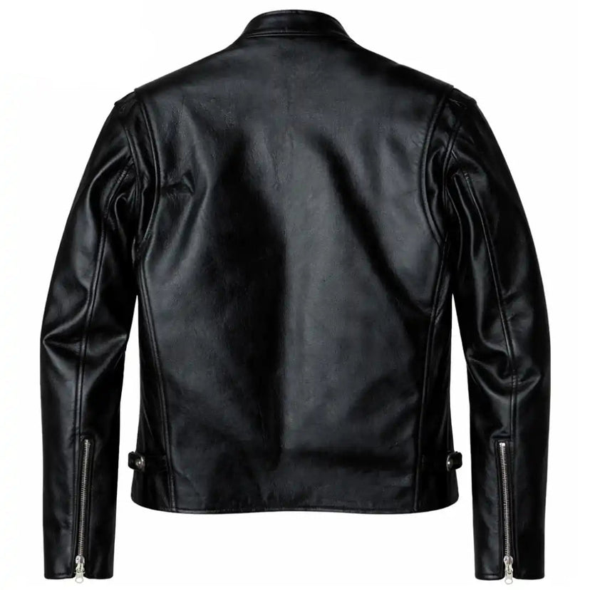 Open lining view of BECK black horsehide motorcycle jacket, showing rear panel detail