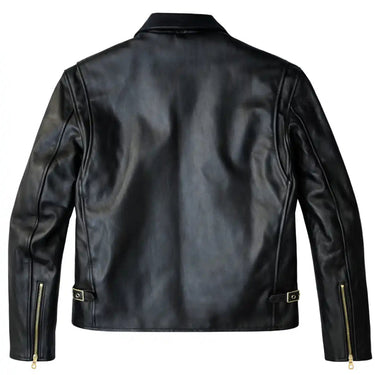 Open view of BECK black horsehide motorcycle jacket, showing additional product detail
