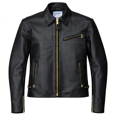 Primary view of BECK black horsehide motorcycle jacket, with brand detailing visible