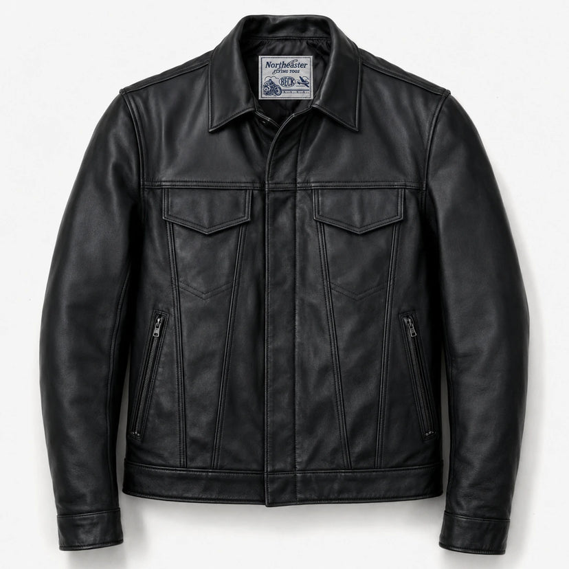 BECK® 501 Trucker Style Genuine Horsehide Motorcycle Jacket front view showing the horsehide design made in USA