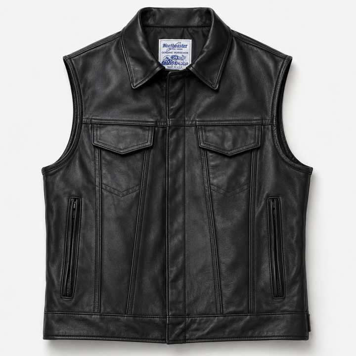 BECK® 501 Trucker Style Genuine Horsehide Motorcycle Vest - Black