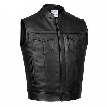Main view of BECK men's black horsehide leather motorcycle vest, displayed flat for product detail
