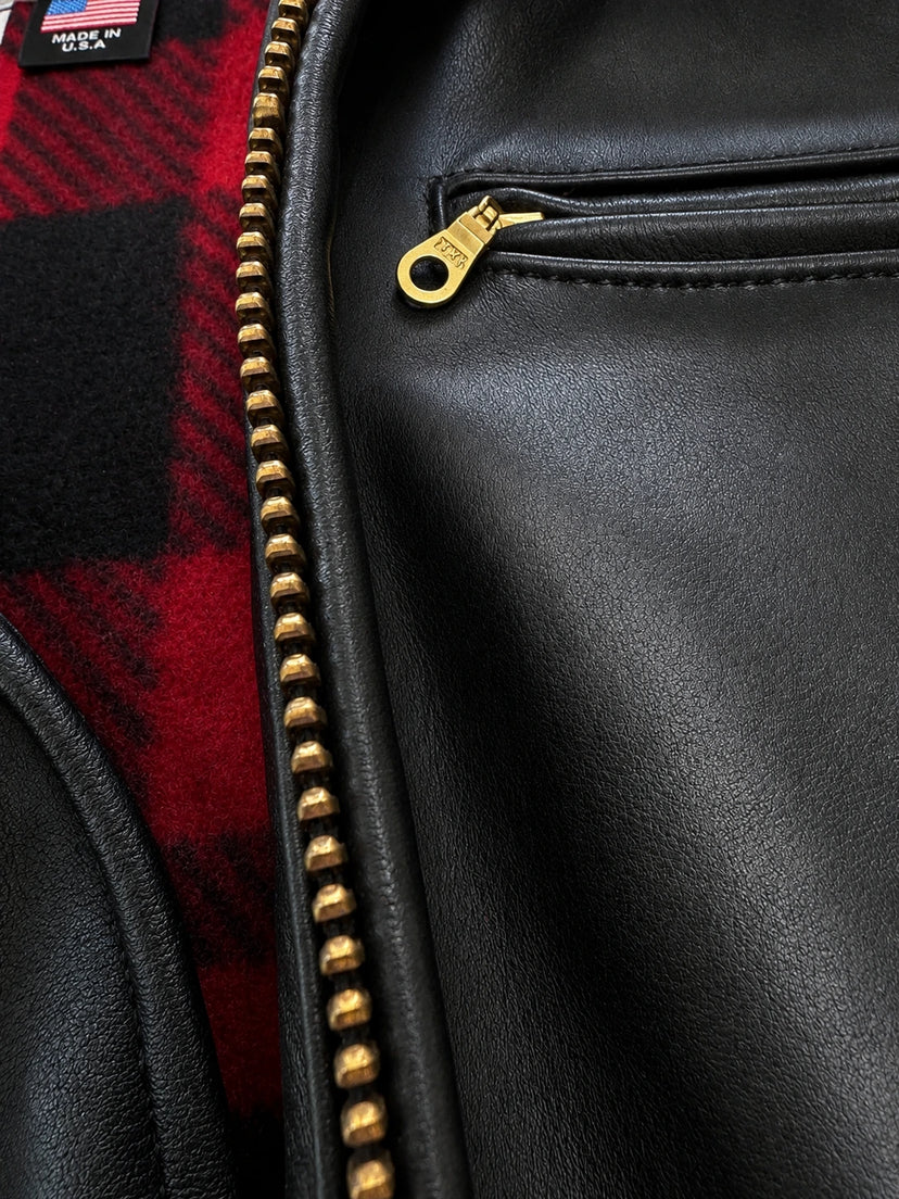 Detail view of the BECK® 666 Distressed Horsehide Leather Motorcycle Jacket highlighting its features — view 7 of 8