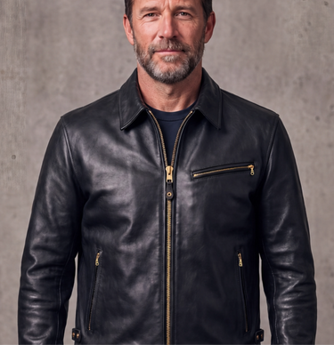 BECK® 777 Northeaster Flying Togs Black Genuine Horsehide Motorcycle Jacket shown worn to show fit and styling