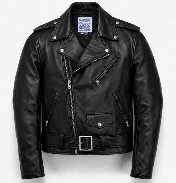Black leather jacket on a white background
