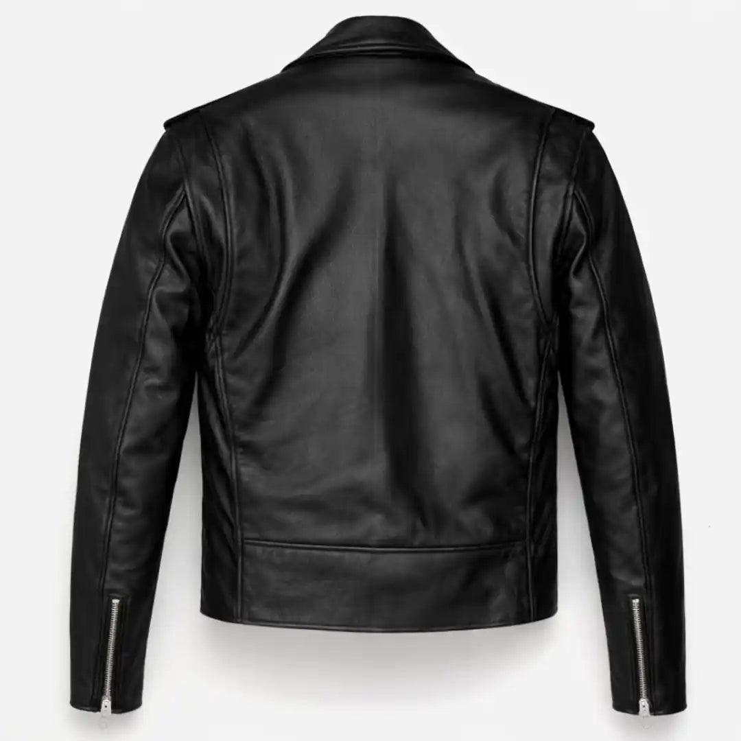 Additional product view of BECK horsehide leather motorcycle jacket, with closer view of trim and finish