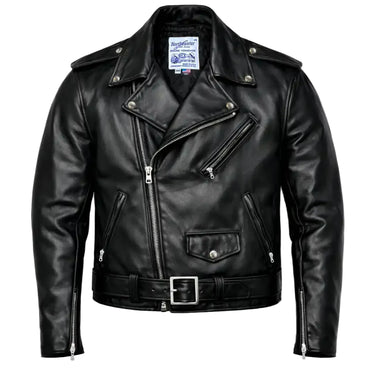 Front view showing BECK horsehide leather motorcycle jacket, with brand detailing visible