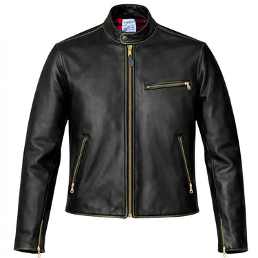 Front view showing BECK distressed horsehide leather motorcycle jacket, displayed flat for product detail