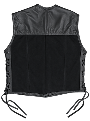 Size: 2XL Black Denim & Leather Motorcycle Vest Final Sale Ships Same Day