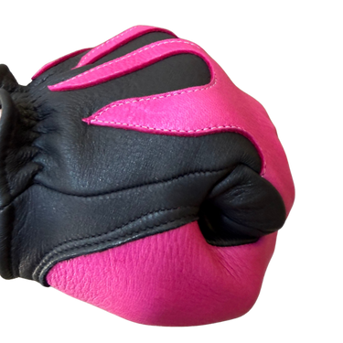 Legendary 'Spitfire' Black/Neon Pink Deerskin Short Wrist Touchscreen Motorcycle Gloves