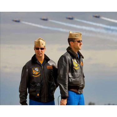 U.S. Navy Blue Angels pilots wearing G-1 leather flight jackets, made in USA