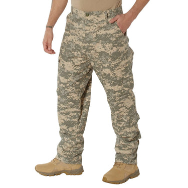 Back view of Camo Combat Uniform Pants by Rothco, highlighting back construction