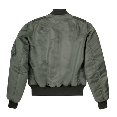 Back view of the Airstrike MA-1 jacket showing ribbed cuffs, waistband, and shoulder epaulets