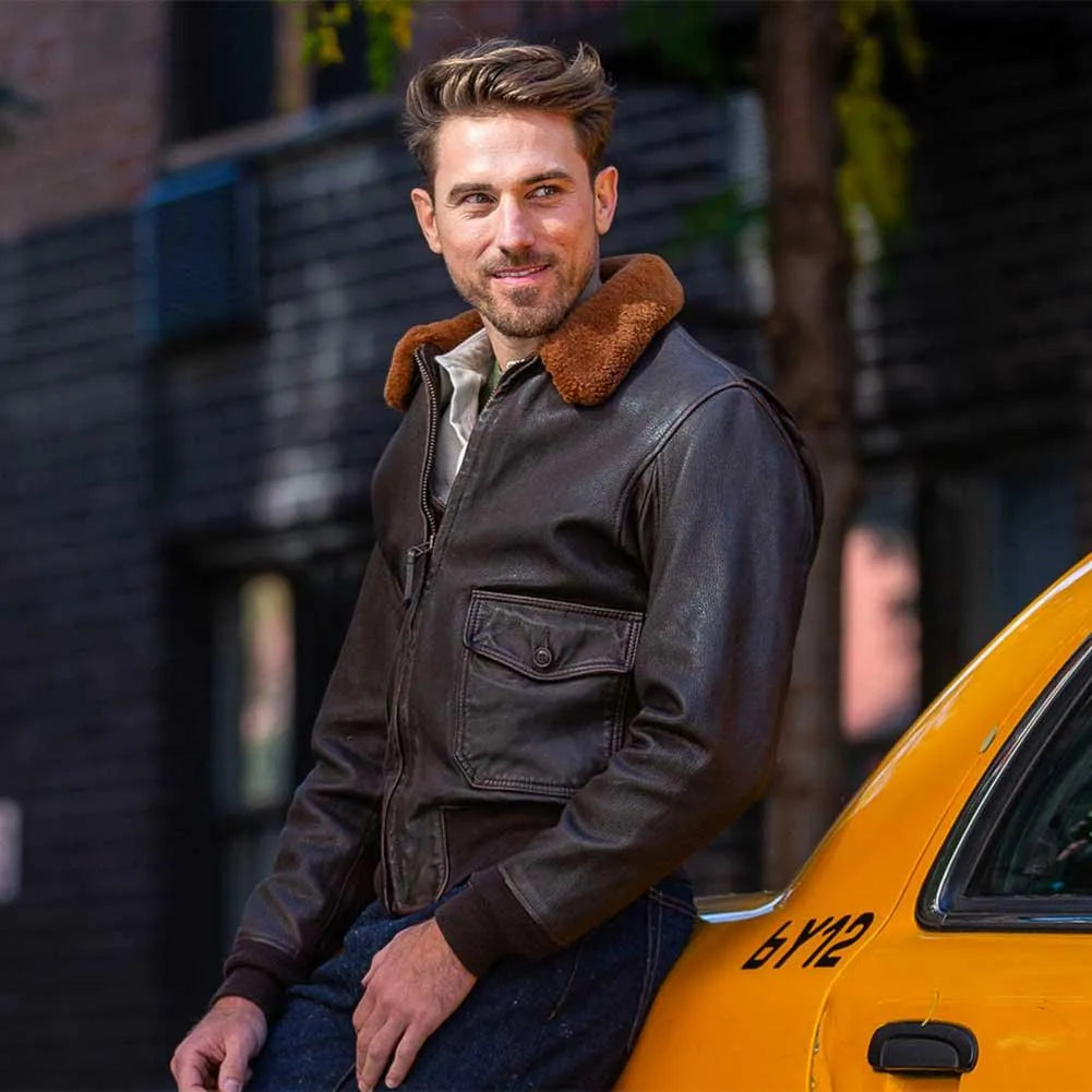Cockpit USA Men's 100 Mission G-1 Aviator Leather Flight Jacket
