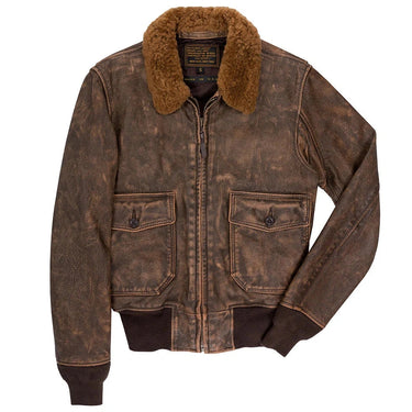 Front view of the Cockpit USA men's Avenger vintage G-1 leather flight jacket, made in USA
