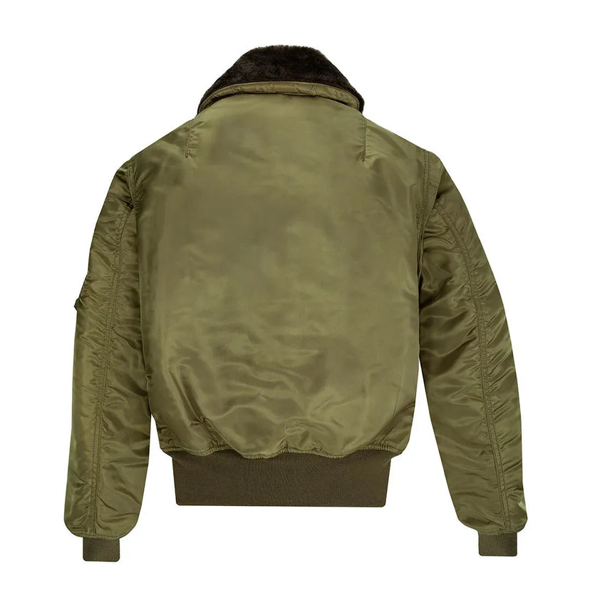 Cockpit USA Men's B-15 bomber jacket in sage green, back view
