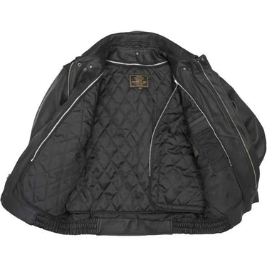 Inside view of Cockpit USA black A-2 jacket showing quilted lining