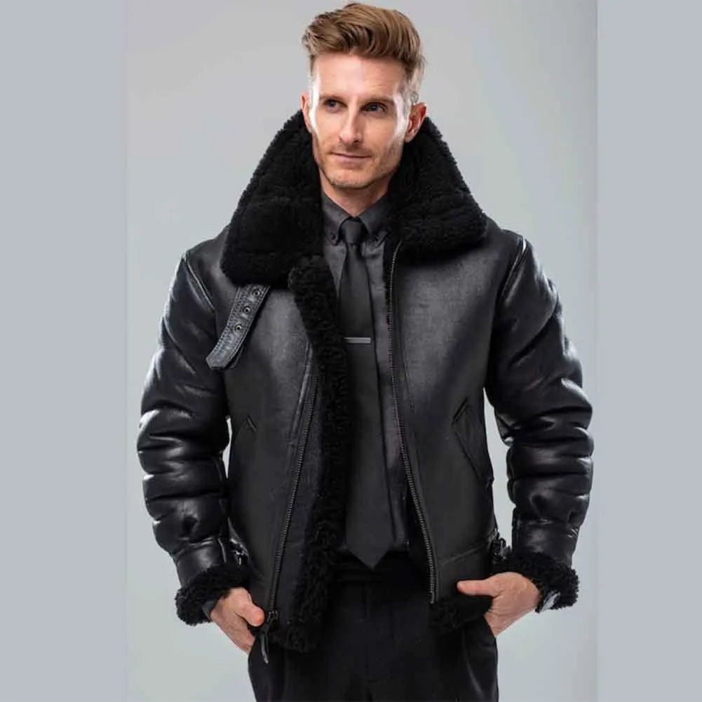 Cockpit USA Men's Black B-3 Sheepskin Bomber Jacket
