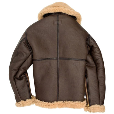Back view of the Cockpit USA men's British RAF sheepskin bomber jacket, made in USA