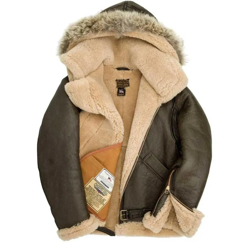 Cockpit USA Men’s Dunkirk Hooded R.A.F. Sheepskin Bomber Jacket | Made in USA