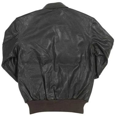 Back view displaying the gathered waistband and smooth goatskin leather construction.