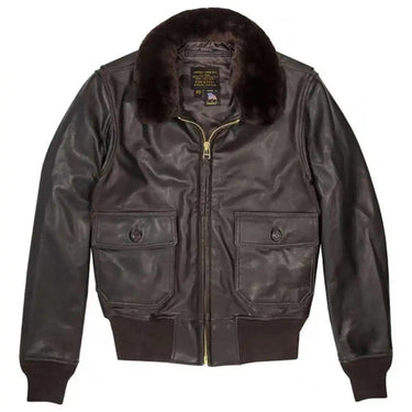 Front view of Cockpit USA Men's Mil Spec USN G-1 leather flight jacket made in USA