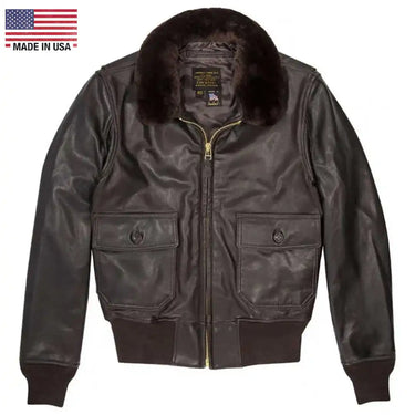 Front view of Cockpit USA Men's Mil Spec USN G-1 leather flight jacket made in USA