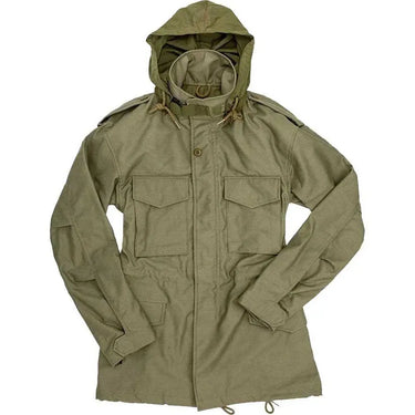 Cockpit USA Men's M65 Field Jacket with hood up, showing full outer design