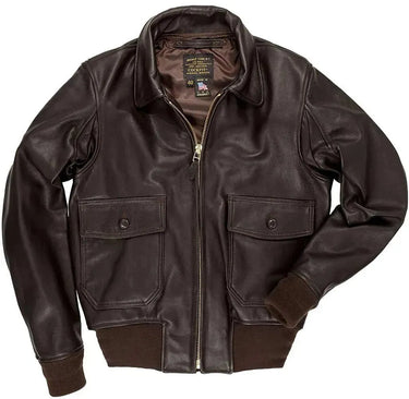 Front view of Cockpit USA Men's Modified G-1 Jacket shown without fur collar for alternate styling
