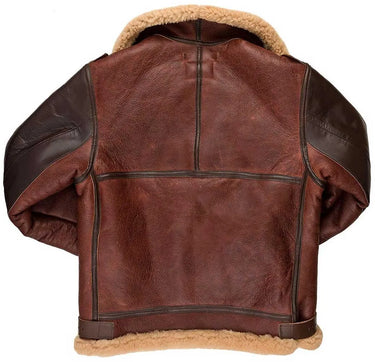 Back view of Cockpit USA Pearl Harbor Reproduction B-3 Sheepskin Bomber Jacket showing panel construction