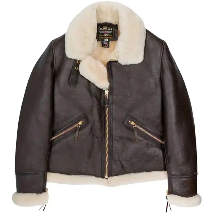 Cockpit USA Men’s B-9 Scout Sheepskin Bomber Jacket | WWII American Shearling Flight Jacket – Made in USA