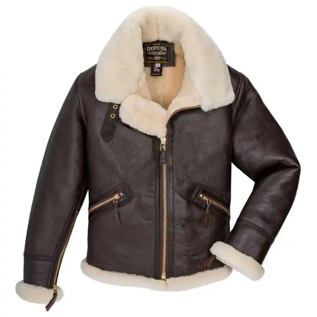 Cockpit USA Men’s B-9 Scout Sheepskin Bomber Jacket | WWII American Shearling Flight Jacket – Made in USA