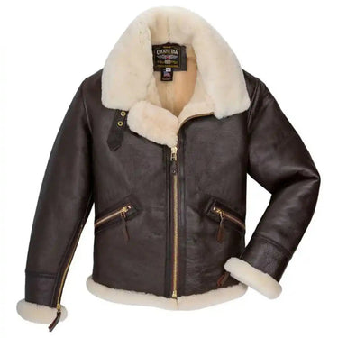Angled front view of Cockpit USA Men's Scout Sheepskin Bomber Jacket