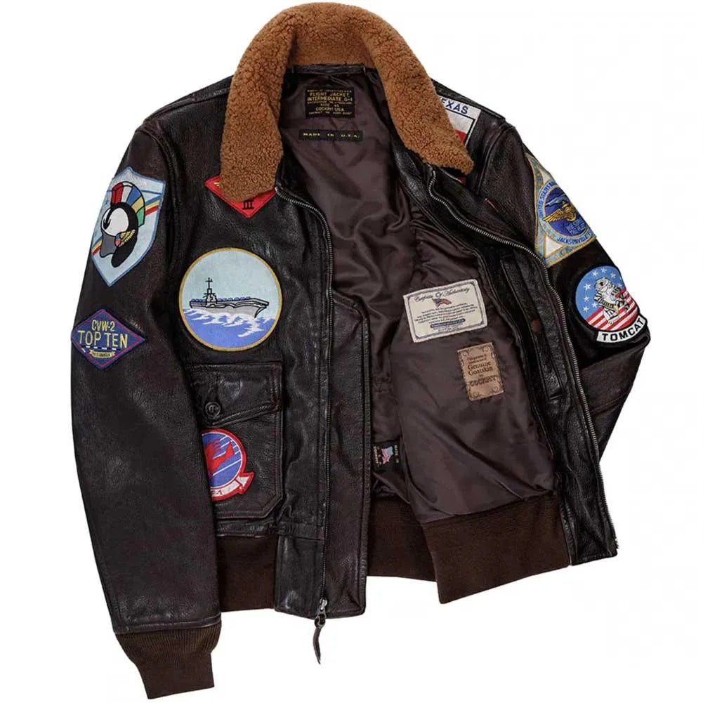 Cockpit USA Men’s Top Gun Maverick G-1 Leather Flight Jacket | Official U.S. Navy Goatskin Bomber – Made in USA