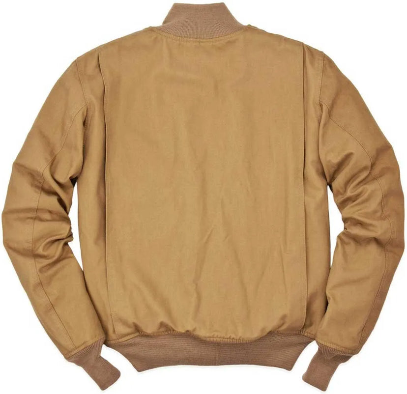 Back view of Cockpit USA British Khaki Wool-Lined WWII Tanker Jacket, made in USA