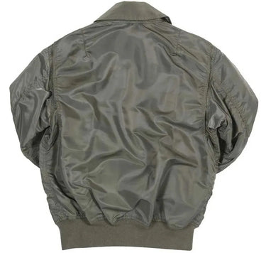 Back view of the jacket highlighting the lightweight nylon construction and rib-knit waistband.